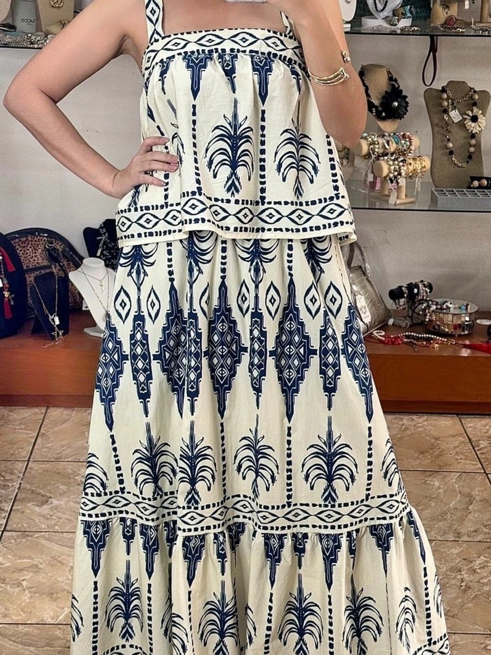 Flying Tomato Boho Rhythm Top & Skirt Set Geometric Print Maxi Set Size Small